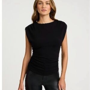 NWT! Express Black Boat Neck Short Sleeve Ruched Top